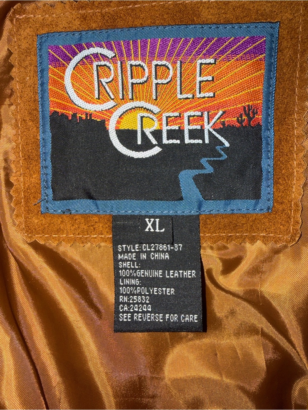 Vintage 90’s Cripple Creek Star Studded Western Suede Leather Jacket Size XL - Picture 5 of 5